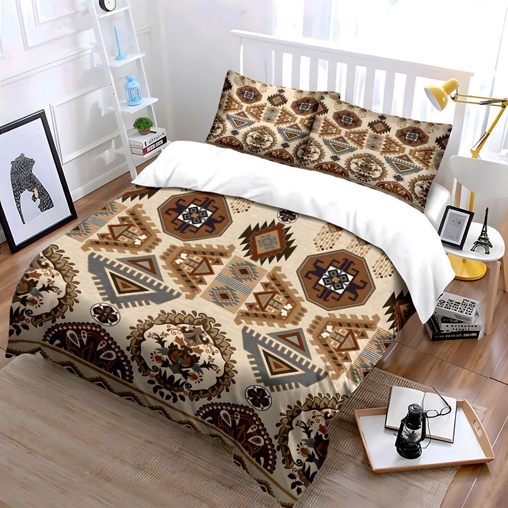 Retro Ethnic Geometric Patterns Bedding Set For Kids Luxury Gift 3Pcs Digital Print Comforter Set Soft Comfortable Breathable
