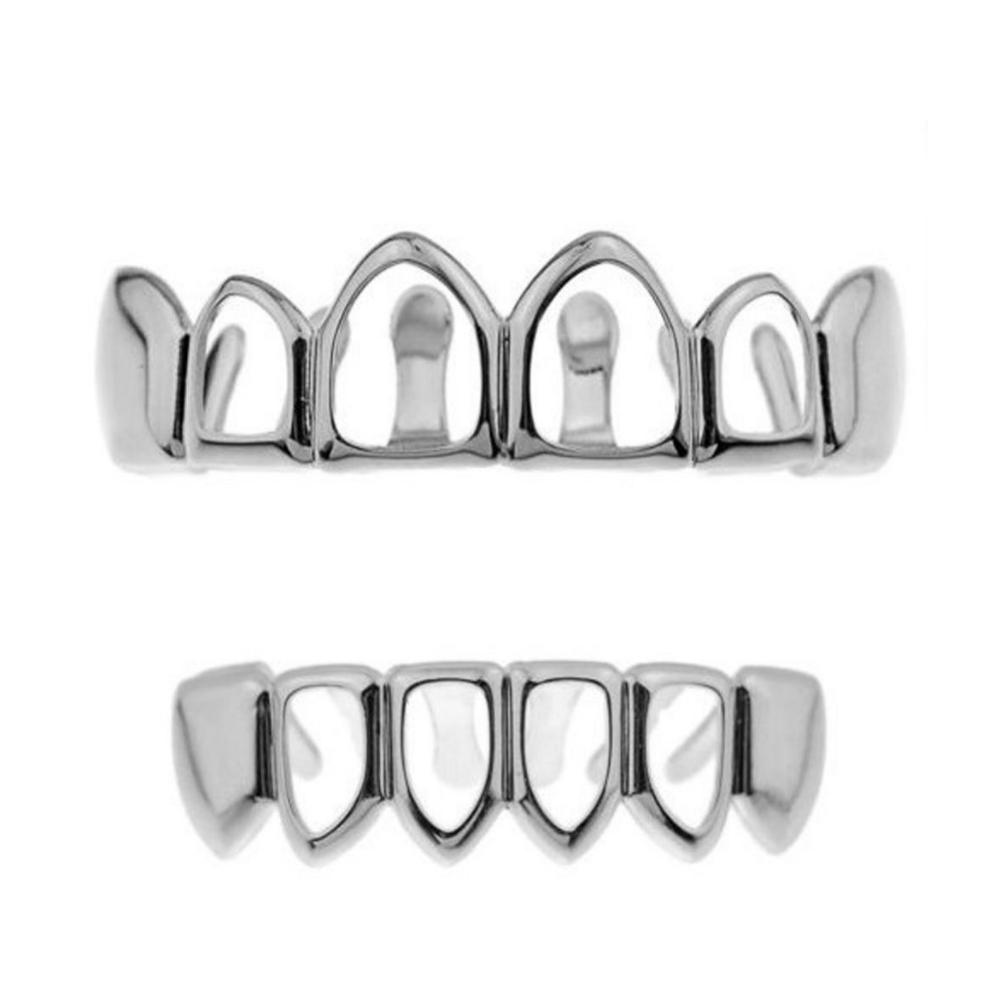 2Pcs/Set Glossy Dental Grills Hip Hop Hollow Teeth Grillz Braces Charm Teeth Grillz Dental Crown