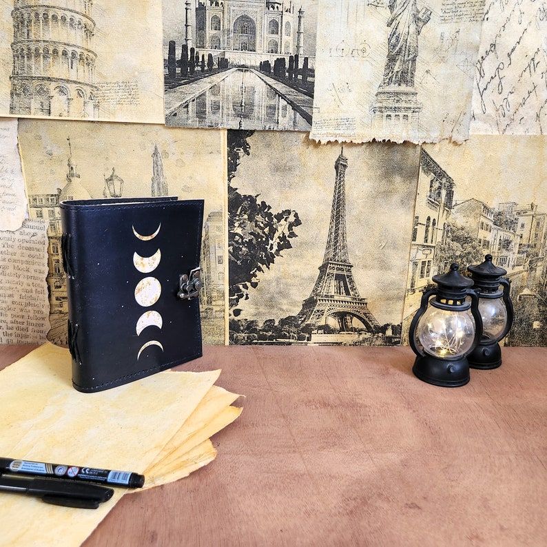 Moon Eclipse Leather Notebook , Celestial Sketchbook , Writing Travel Journal , Ideal Gift for Him | Her , 200 Deckle Edge Handmade Pages