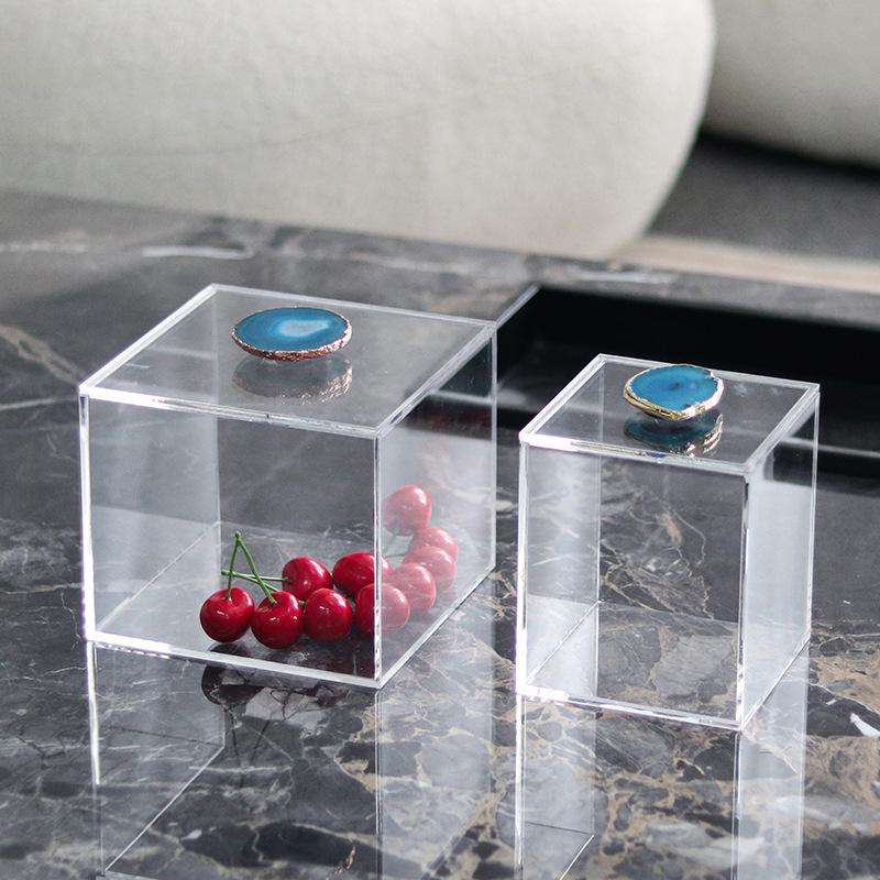 Clear Acrylic Storage Box Agate Crystal Dustproof Storage Box Transparent Display Jewelry Tank Room Decoration Accessories