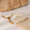 Women's Hoop Clasp Cross Chain Spliced Pearl Bracelet, Instagram Style Elegant High-end Hand Jewelry