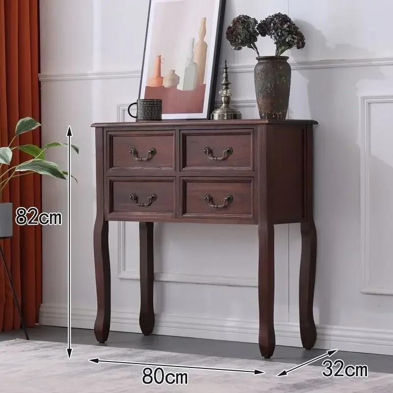 W2557 Retro Solid Wood Console Table for Entrance American Decorative Double Drawer Tables Light Luxury Living Room Table for Ho