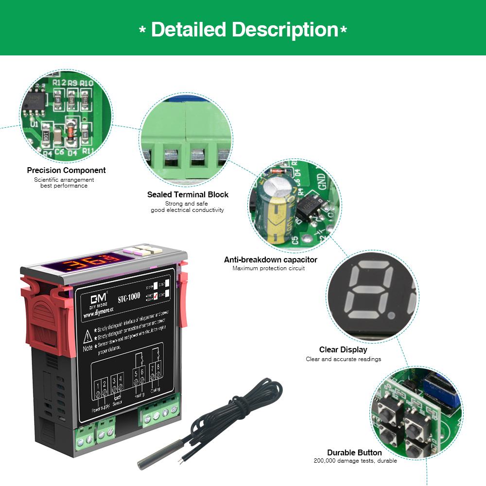 STC-1000 3000 3008 Digital LED Temperature Controller Temperature Sensor Relay Heating Thermoregulator Cooling Heater Thermostat