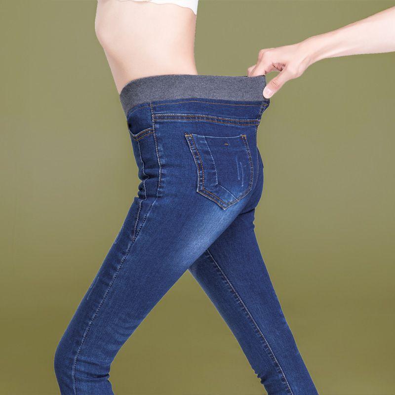 High Waist Skinny Pencil Jeans Mom Fall Winter Thicken Warm Denim Pants Casual Velvet Lined Vaqueros Big Size 38 Stretch Trouser