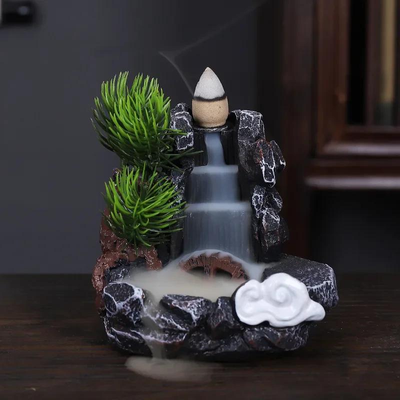 Backflow Incense Holder Waterfall Incense Burner Home Decor Aromatherapy Ornament Cones with Backflow Incense Cones