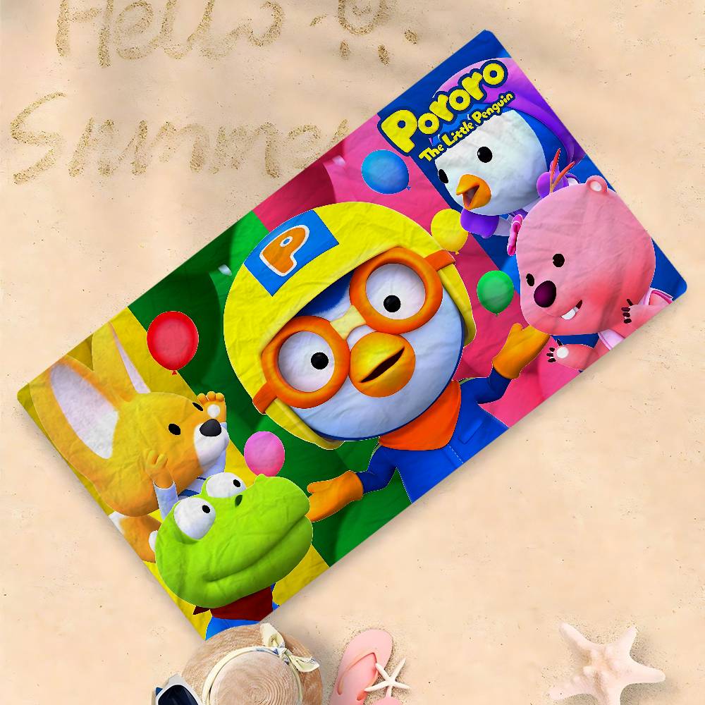 Asciugamano da Spiaggia Stampato in Microfibra Carino Cartoon P-Pororo per Alpinismo Yoga Spiaggia Nuoto Corsa Asciugamano Morbido Assorbente