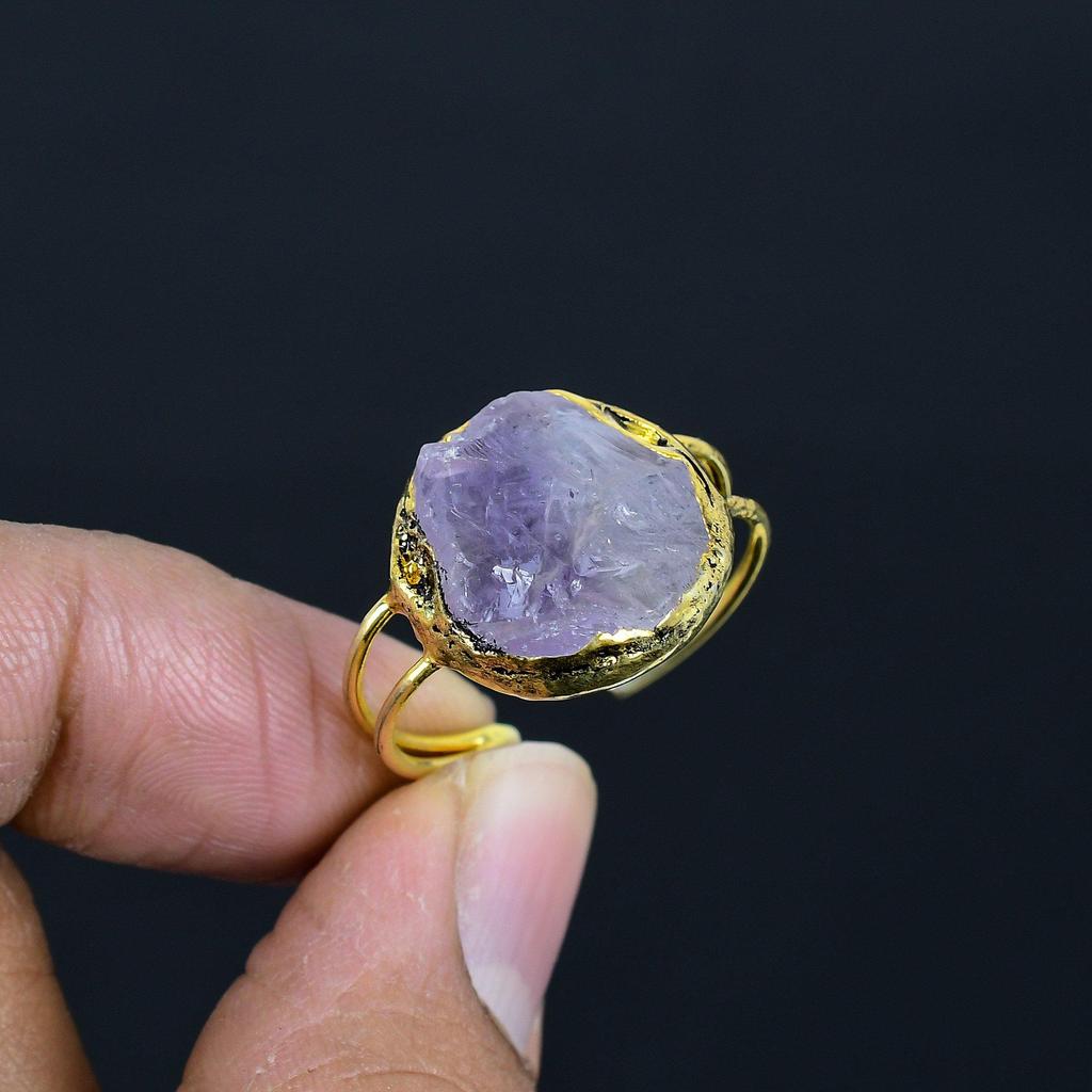 Amethyst Handmade Gemstone Ring, Copper Electroformed Ring Antique Jewelry, Adjustable Ring Engagement Gift