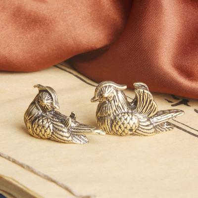 Antikes Messing Mandarinenenten-Paar Schreibtisch-Ornament Heimdeko Traditionelles Teetier Handwerkliche Dekoration Alte Kupferwaren Großhandel
