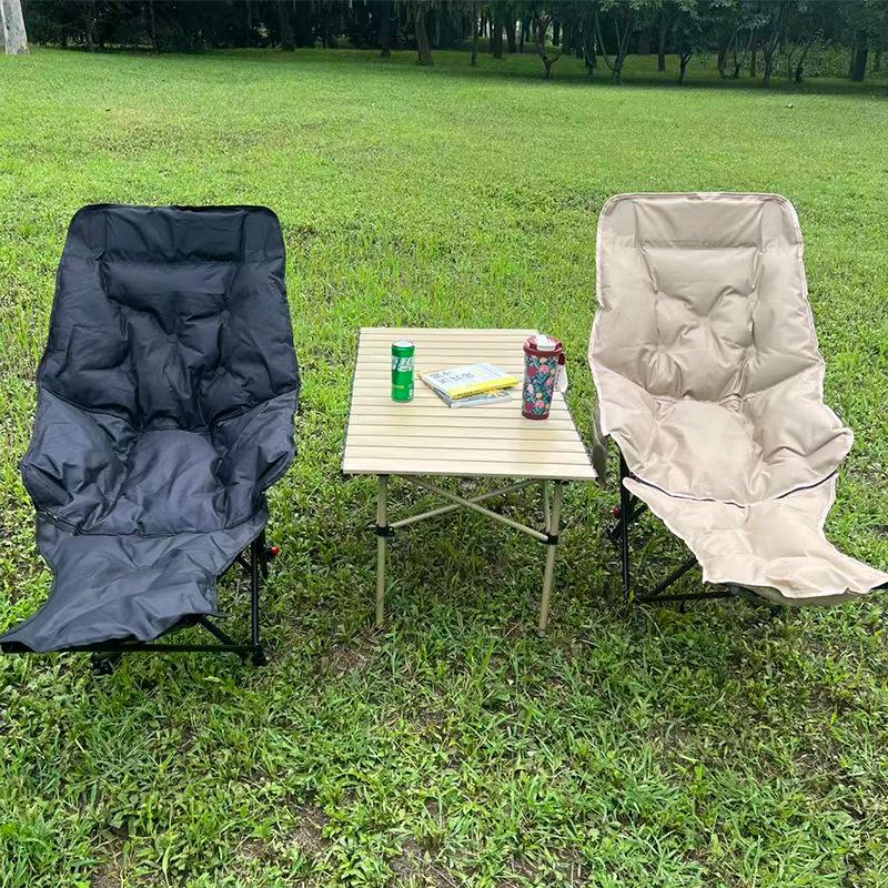 Convertible Outdoor Cotton-Padded Recliner with Adjustable Leg Rest - Portable, Thickened for Sleeping and Sitting.