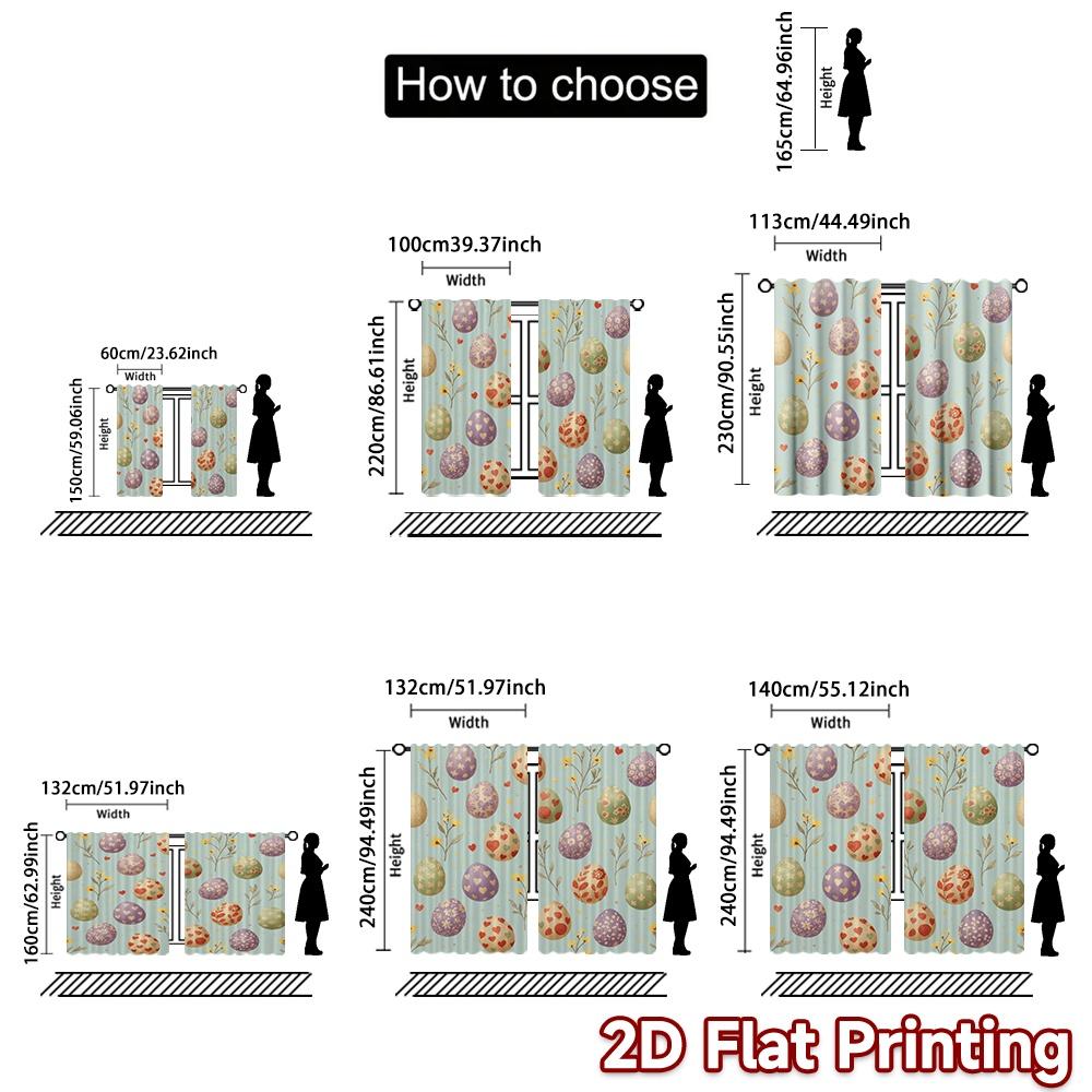 2D Flat Printing  2pcs Summer Drapes Easter Bunny with Colorful Eggs(0) Versatile Fabric  Without Electricity Festive Curtains