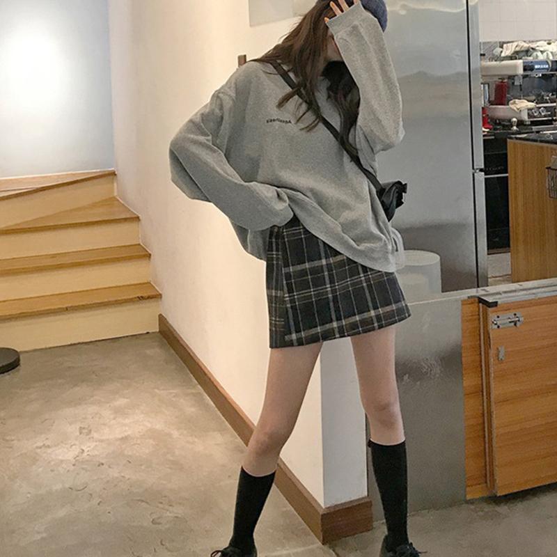 Alphabet Sweatshirt Women's Thin Loose Top Crew Neck Student Casual Pullover