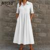 Fashion Summer Spring Solid Color Print Short Sleeve POLO Neck Casual Dresses