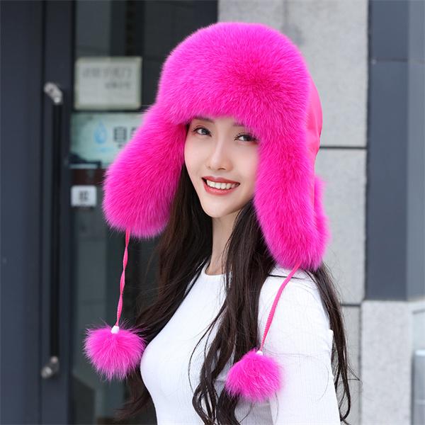 New 100% Real Fox Fur Hats Women's Russian Ushanka Aviator Trapper Snow Skiing Hat Caps  Winter Raccoon Fur Bomber Hat
