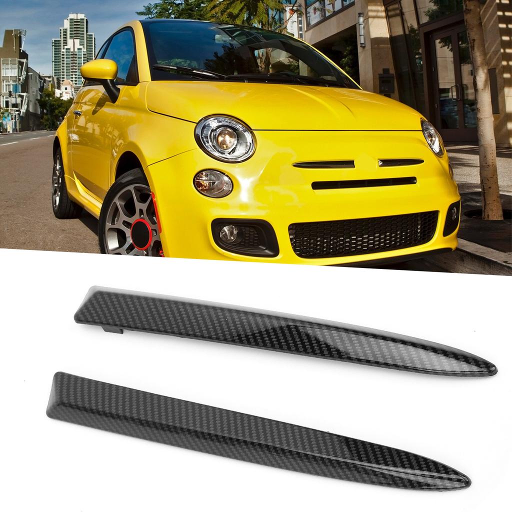 Pair Front Bumper Upper Trim Carbon Fiber Style 735455041 Replacement for FIAT 500 2007‑2015