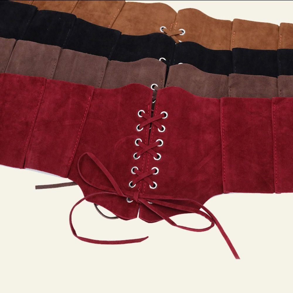 PU Leather Brown Cummerbunds Adjustable Suede Wide Belt Fashion Pu Leather Corset  Ladies