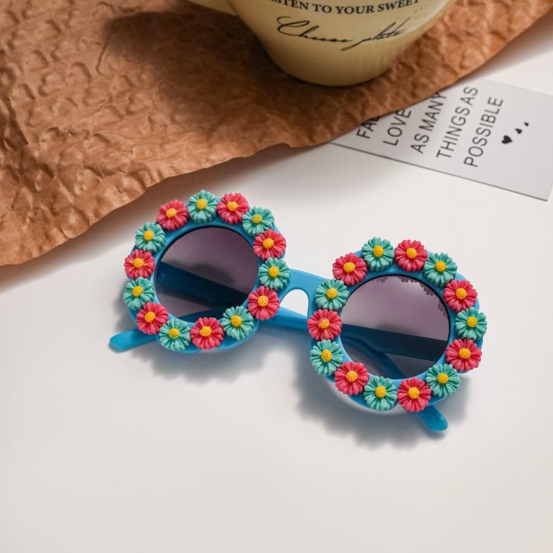 Sun Flower Sunglasses For Children Round Summer Travel Shades Boys Girls Lovely Eyewear Kids Baby Daisy Sunglasses UV Protection