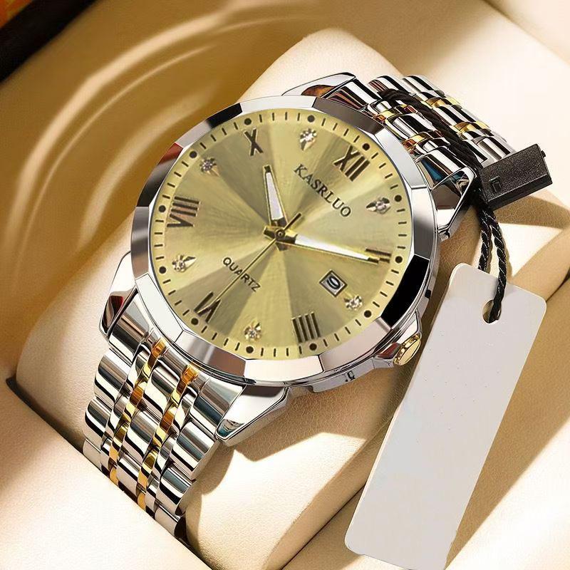 Men's Luxury Waterproof Steel Band Watch with Calendar - Trendy Fashion Design