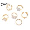 Titanium Steel Statement Rings 6Pcs Open Adjustable Flower Heart Sun