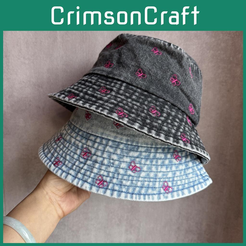 Sunshade Summer Bucket Hat Cotton Denim Material And Embroidered Cartoon Women