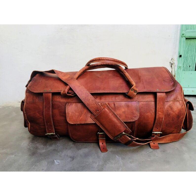 Leather Duffle Bag, Travel Duffle Bag, Personalized Unisex Overnight Weekend Bag, Gym Bag, Best Gift, Custom Cabin Luggage