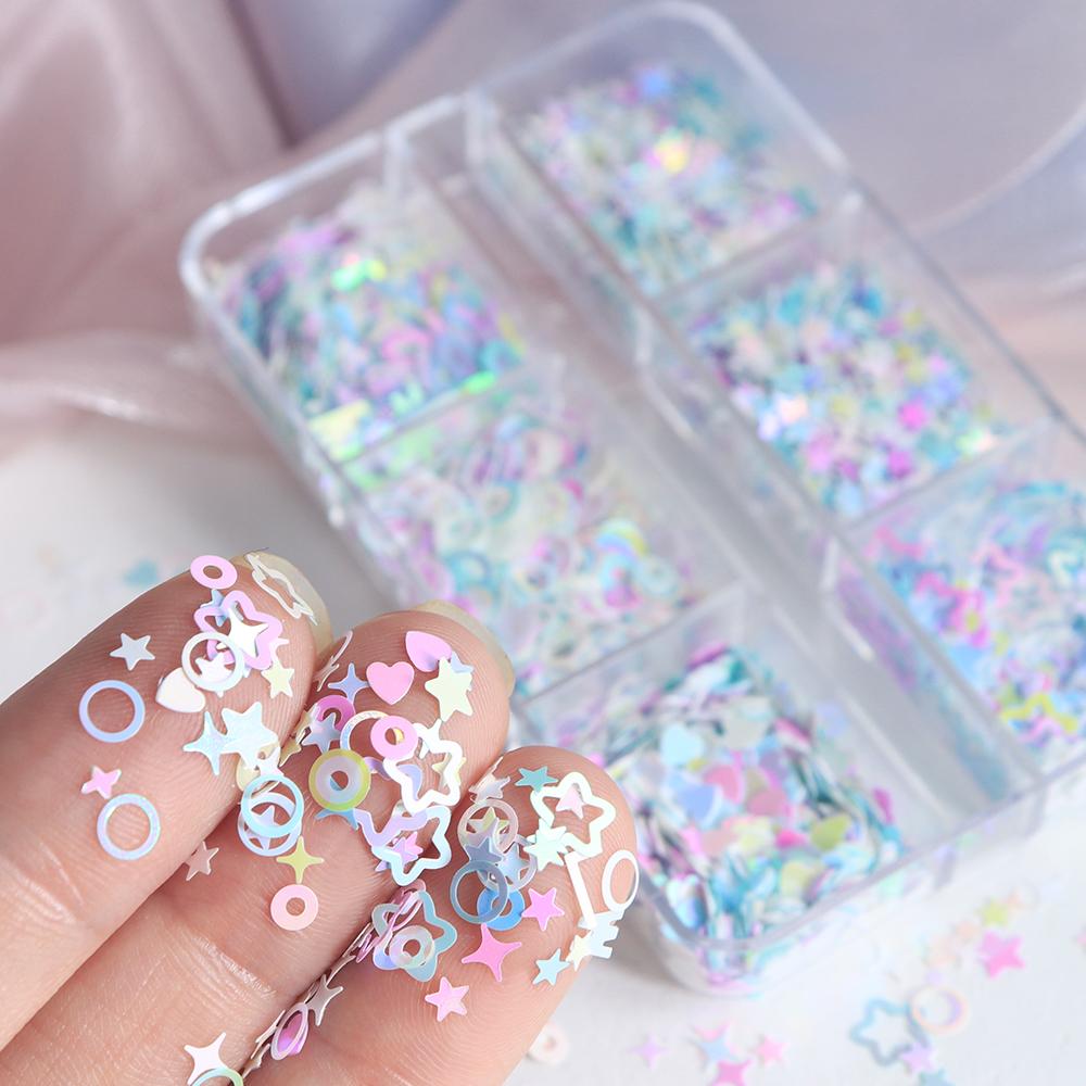 1 Box Mermaid Mixed Color Star Letters Love Heart Nail Art Sequin Decoration