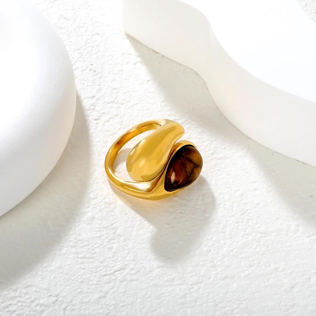 Stainless Steel Open Ring with Diamond Design - Women's European and American Fashion Jewelry