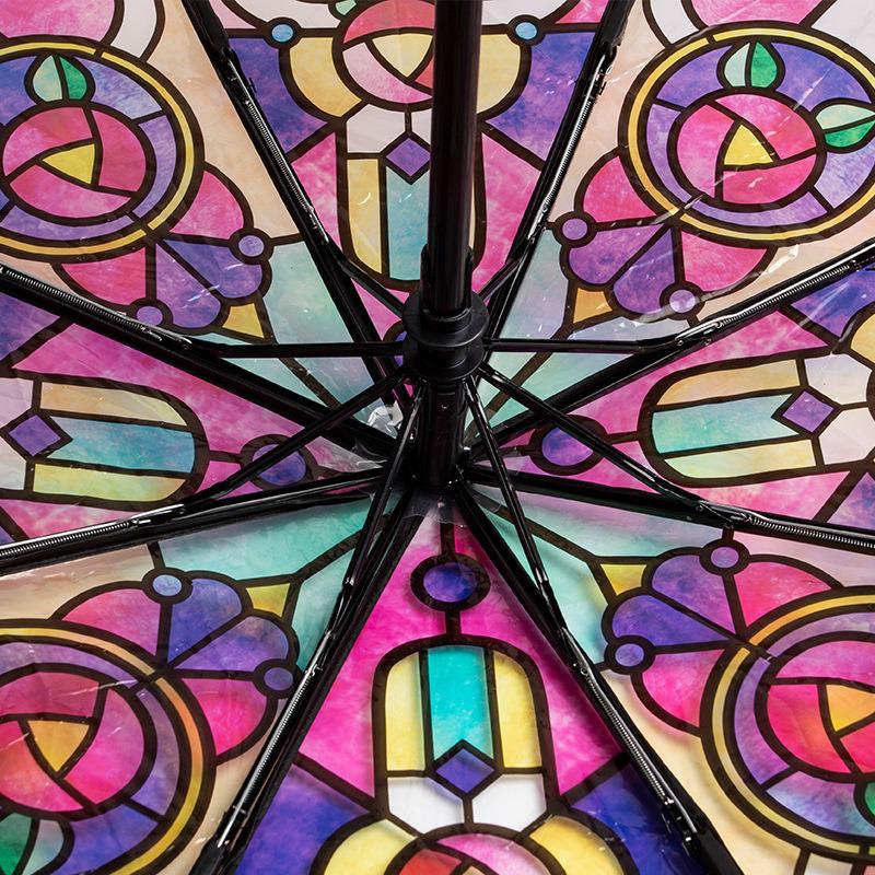 Colorful Transparent Automatic Folding Umbrella with Eight Ribs - High-End Feel and Portable Design