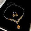 Court style diamond set, water drop pink diamond pendant, earrings, necklace set, exquisite temperament collarbone chain, light luxury fashion jewelry