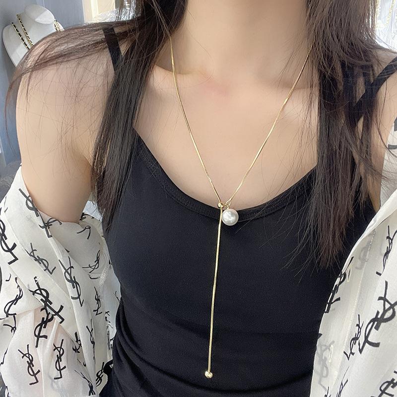 

Жемчужная квадратная змеиная цепочка, регулируемое колье с круглыми бусинами, персонализированный простой дизайн, цепочка для ключицы, модный предмет с темпераментом, украшение