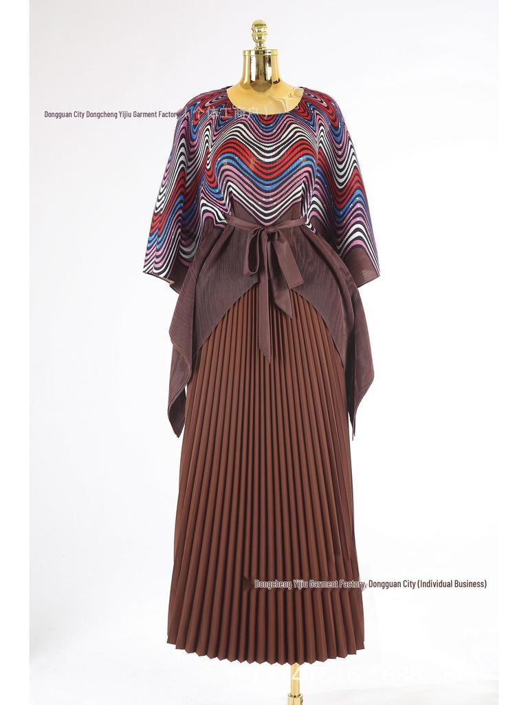 Miyake Summer Pleated African Patchwork Dress Set for Women - Plus Size Casual Middle Eastern Style