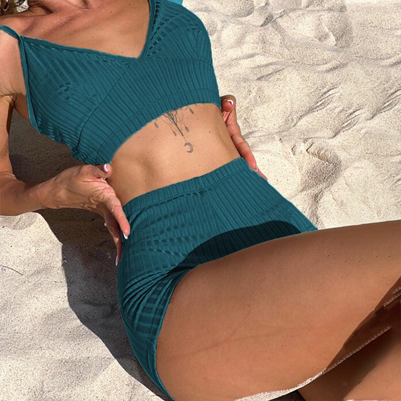 

Женский сексуальный купальник бикини с высокой талией однотонный Small