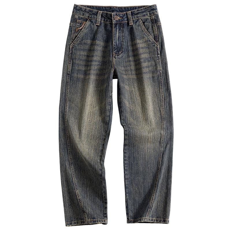 High-end American retro jeans men's autumn and winter new trendy brand loose straight stone grinding old casual pants men