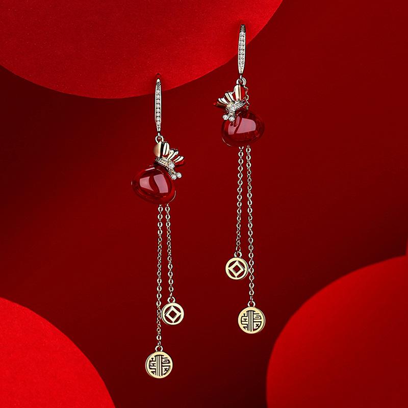 Chinese Red Series Festive Earrings: Retro National Style for New Year & Christmas Gifts
