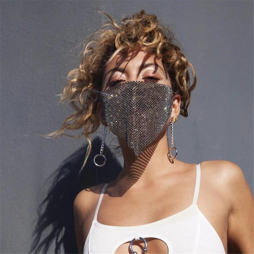 Vintage Rhinestone Face Mask Crystal Half-face Veil Jewelry Dance Party Jewelry  Banquet