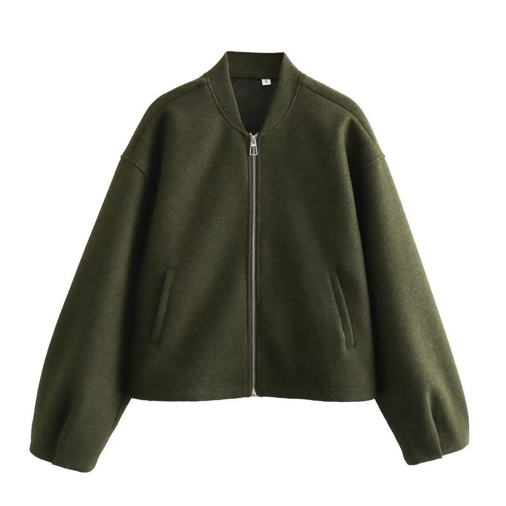 2025 Autumn/Winter Plus-Size Women's Stand-Up Collar Bomber Jacket - European/American Style