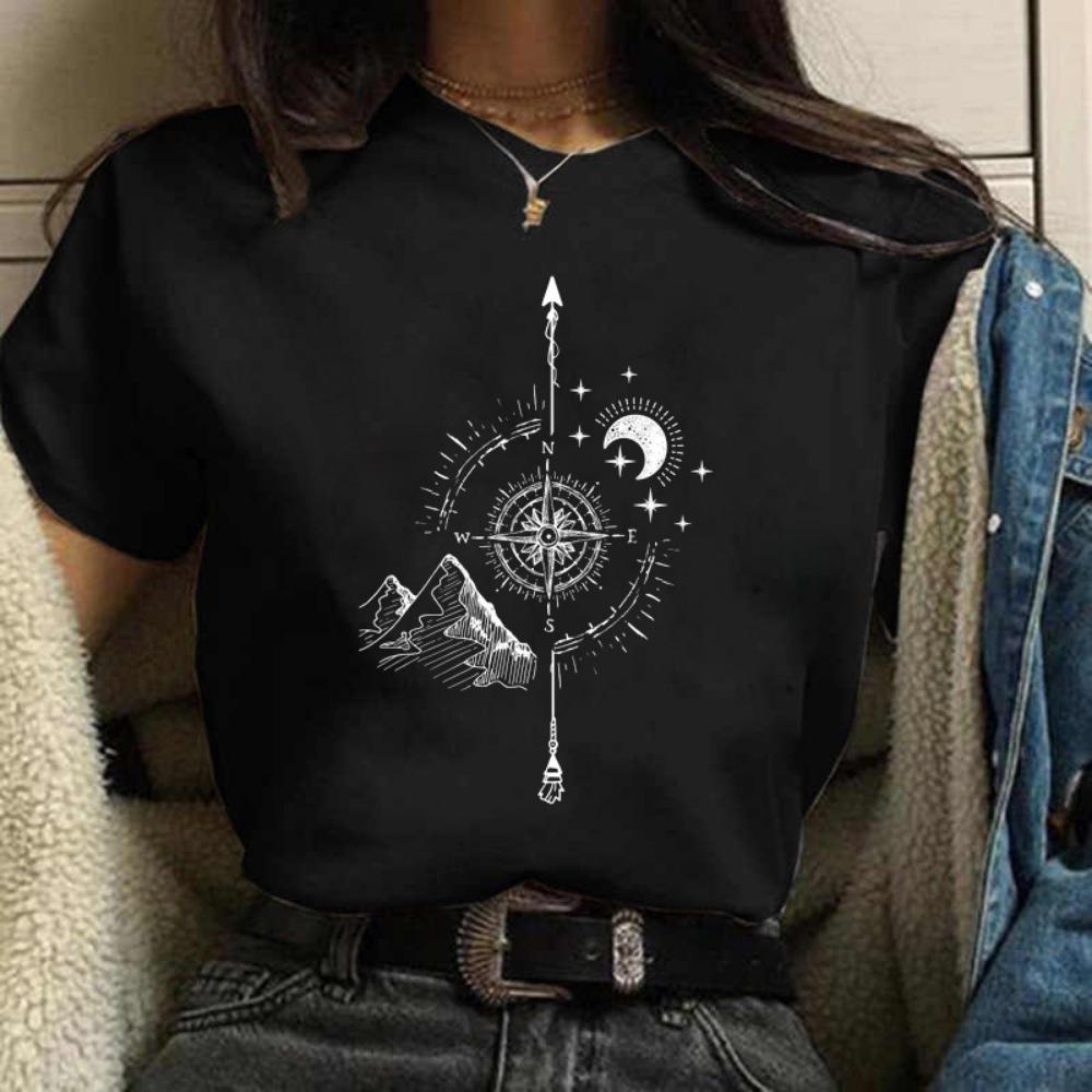 Moon Print T-shirts for Women Harajuku Summer T Shirt New Fashion Black Tops Funny Female T-shirt Casual Tee Woman Clothes