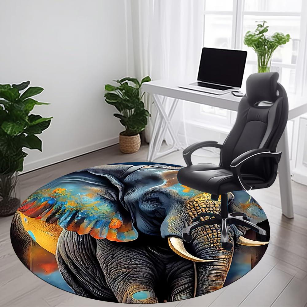 1PC Elephant Office Round Area Rug, Indoor Mat Suitable ForOffice, Under Office Chairs Bedroom Living Room Home Decor, Room Deco, D030