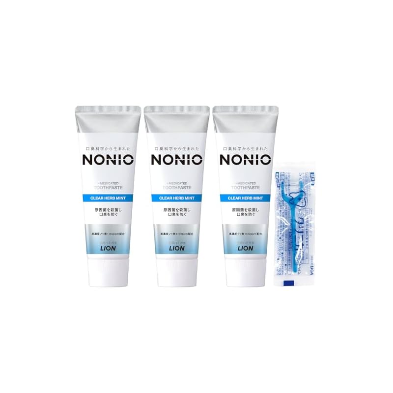 [NONIO] [Quasi-drug] Toothpaste Clear Herb Mint 130g x 3 + Floss included. Toothpaste that kills bad breath-causing bacteria and prevents cavities.