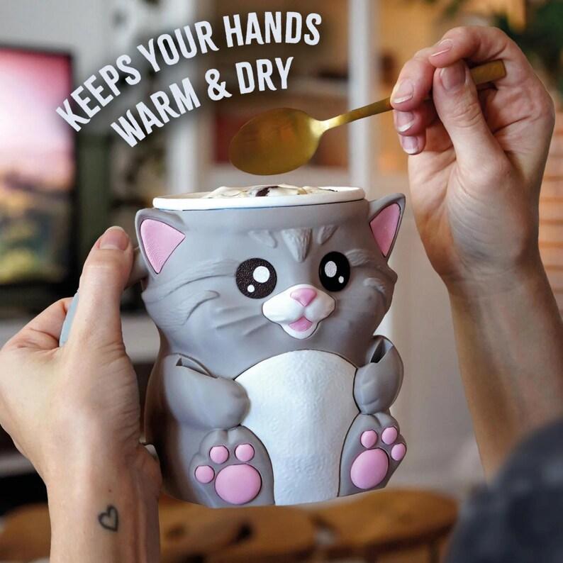 Cute Cat Ice Pint Holder Reusable 3D Printed Popsicle Containers with Snack Drawer & Handle for Cat Lovers Gifts (without Spoon)