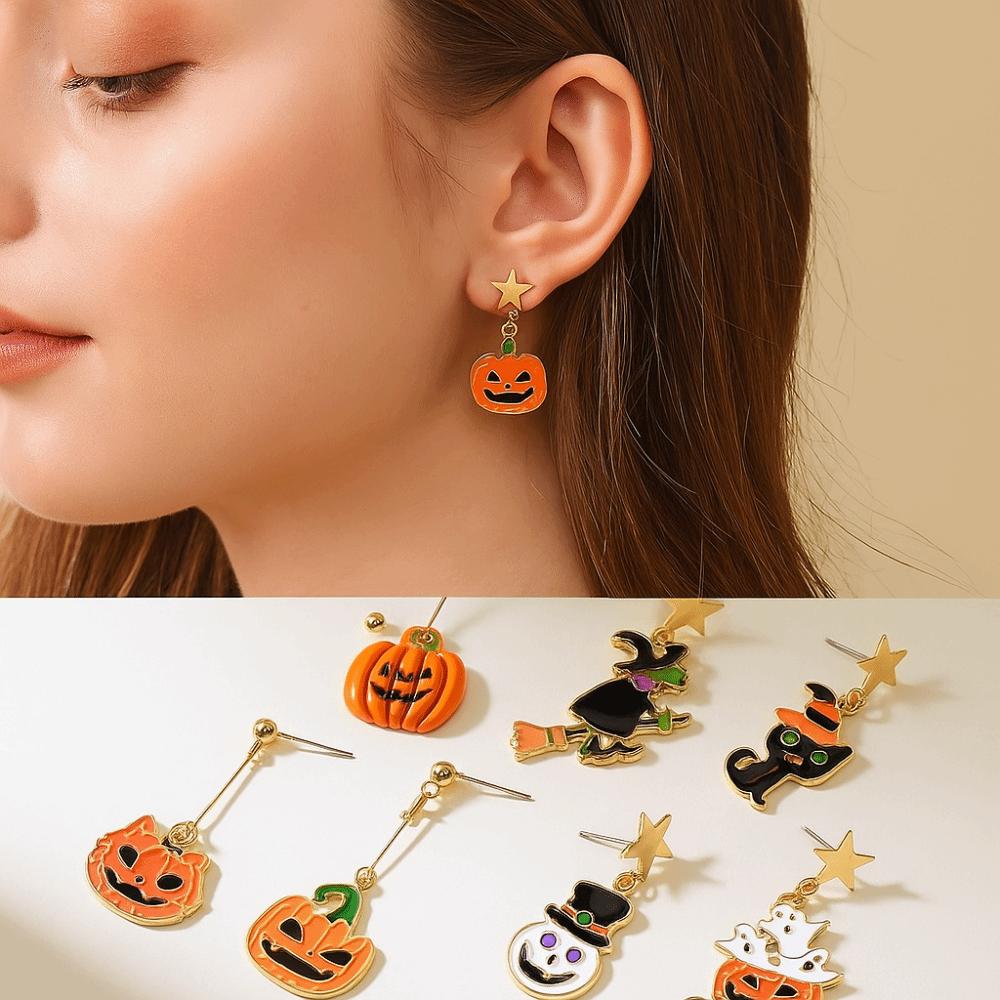 Cat Halloween Earrings Star Pumpkin Dangle Earrings Creative Ghost Ear Studs Unisex