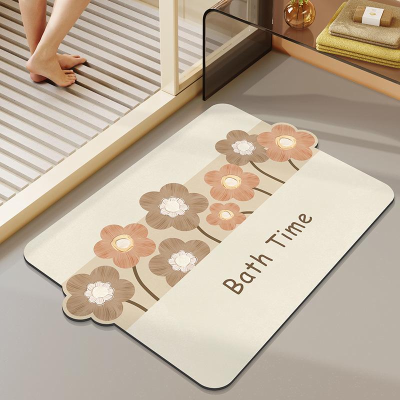 Nordic Simple Flowers Moisture-wicking Quick Drying Bathroom Floor Mat Bathroom Odd Shape Anti-dirty Wear-resistant Diatomium Mud Carpet