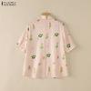 ZANZEA Women Casual Turn Down Collar Loose Half Sleeve Floral Print Blouse