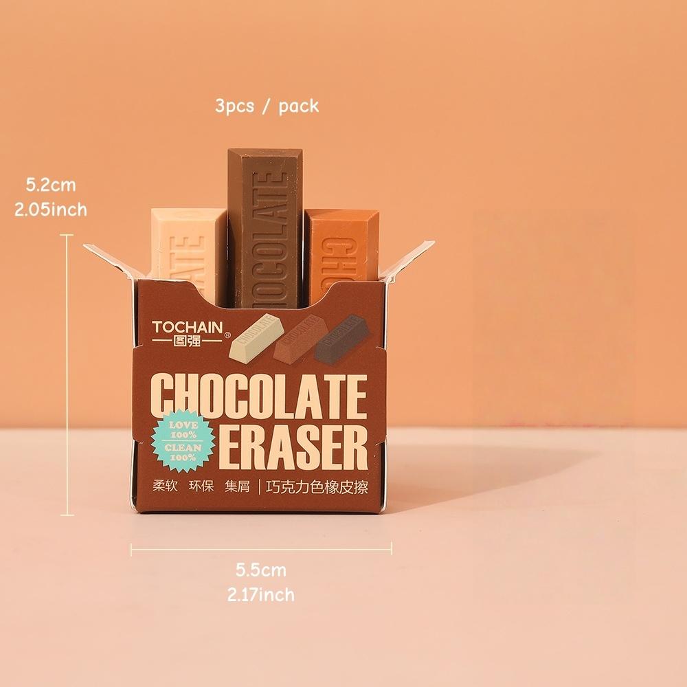 Mini Chocolate Stick Erasers 3pcs/pack Soft TPR Eraser Less Dust for Pencil Cleaning Stationery Office For Student