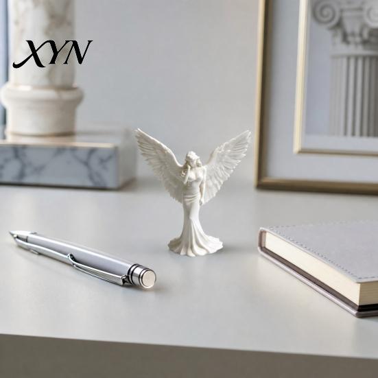 Smooth Edge Angel Sculpture 3D Printed Elegant Figurine with Large Wings, Decorative Statue, Delicate Pleat Curve Statue Art Crafts Decoration