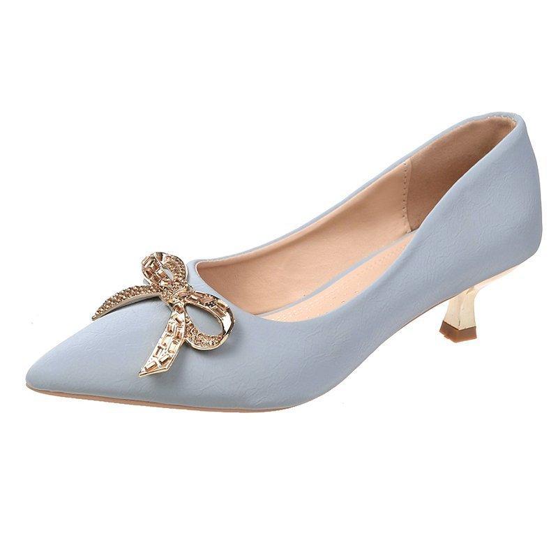 

High heels women s 2021 new pointed single shoes Korean version fashion light mouth thin heel rhinestone bow women s shoes 39 озеро синього кольору
