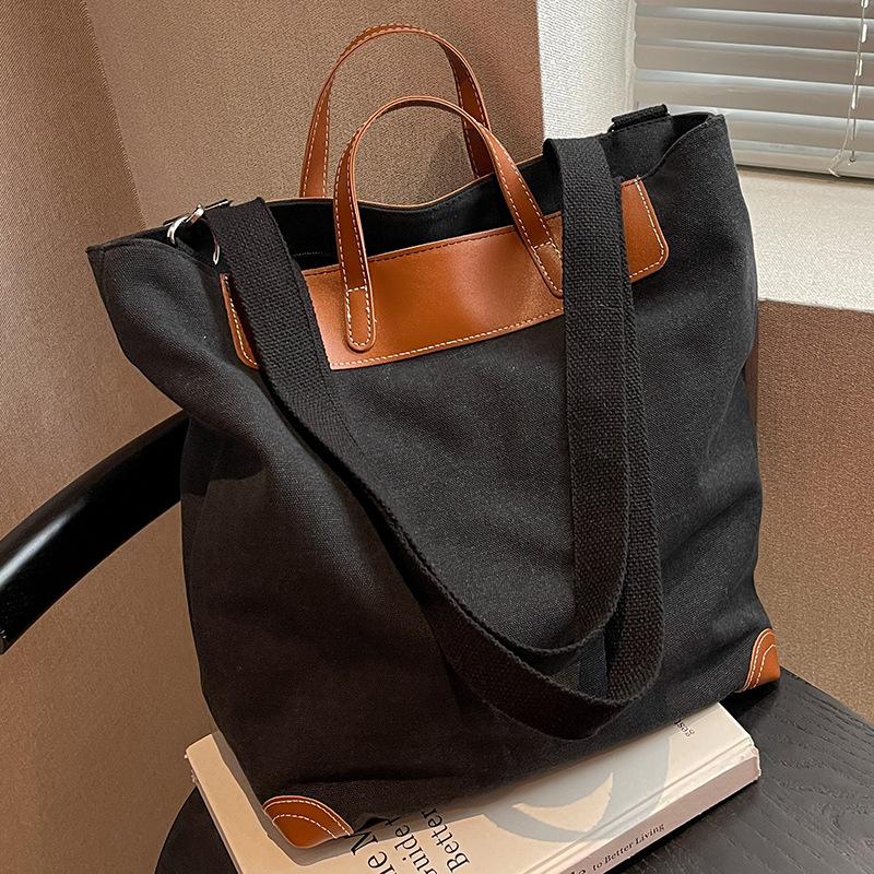 Canvas Bag Women's Large-capacity New Fashion Versatile Autumn and Winter Shoulder Bag Portable Bucket Tote Bag