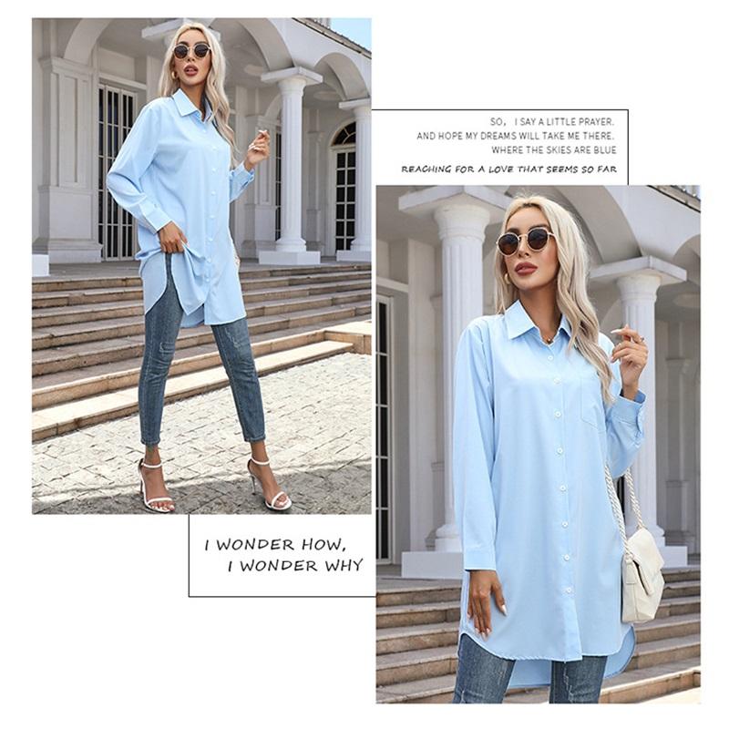 Women's Autumn Long Solid Colour Casual Temperament Long Sleeve Shirt Women
