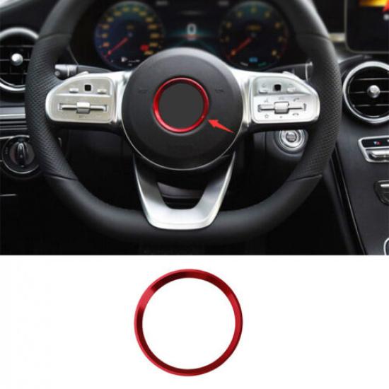 

For Mercedes-Benz GLC 2016-21 Aluminum Red Steering Wheel Logo Emblem Trim 1PCS