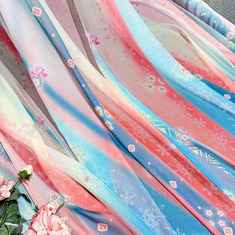 100*150cm Fairy Gradient Color Chiffon Fabric Ancient Style Flowers Printed Tulle Fabric DIY Hanfu Skirts Dress Stage Costume