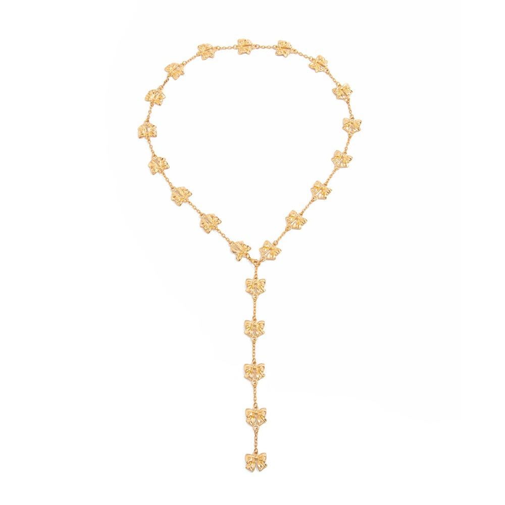 Simple Long Tassel Choker Punk Y-Shaped Sweater Chain Vintage Bow Pendant Necklace  Beach